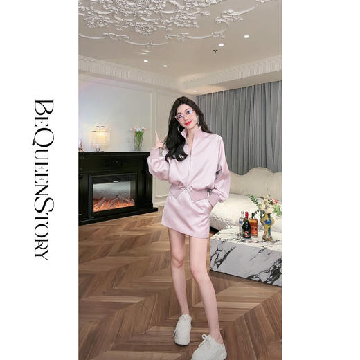 BeQueenStory【悠长假期】慵懒舒适缎面质感A字宽松裙裤卫衣套装 商品图2