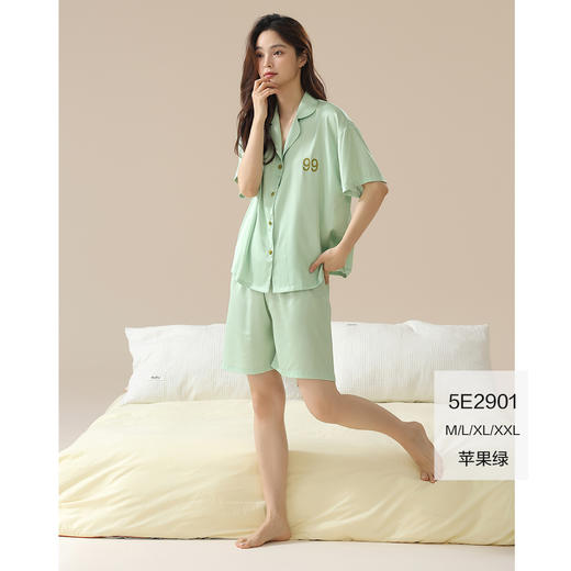 【凉感丝滑冰雪丝】自然醒爱琴海情侣睡衣夏季薄款短袖冰雪丝凉感套装女宽松休闲抗菌男士家居服开衫JLM 商品图5