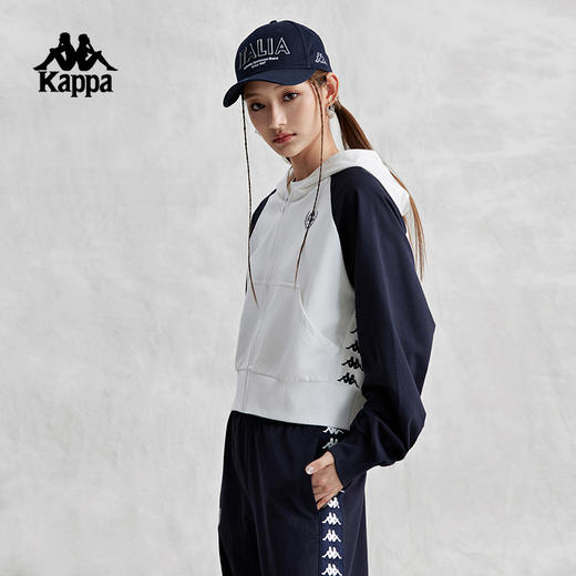Kappa卡帕复古开身帽衫2024新款女运动卫衣串标撞色外套K0E42MK20 商品图2