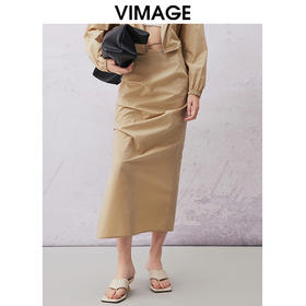 VIMAGE纬漫纪春夏新款休闲简约纯色高腰半身裙中裙V2106717
