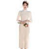 2024年春新款日常可穿年轻款气质优雅淑女范米色倒大袖旗袍YG-2374 商品缩略图4