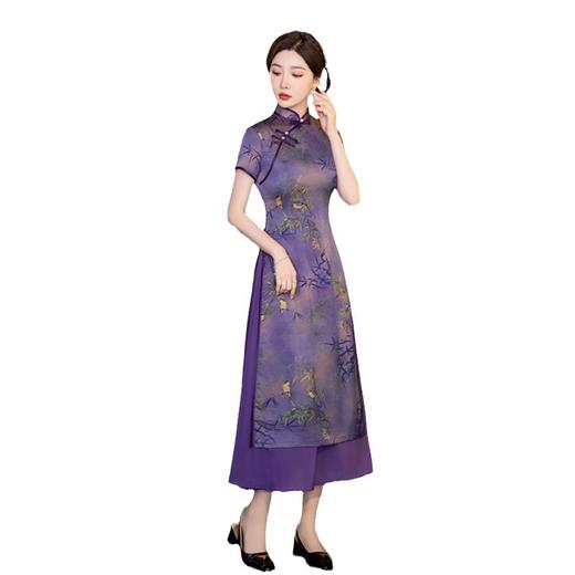 苏杭改良民族风长款奥黛旗袍裙2024春夏新款中老年女士短袖奥黛裙 商品图4