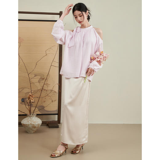 西遇法式挂脖白衬衫女新款高级感小众露肩宽松长袖上衣10031953 商品图1