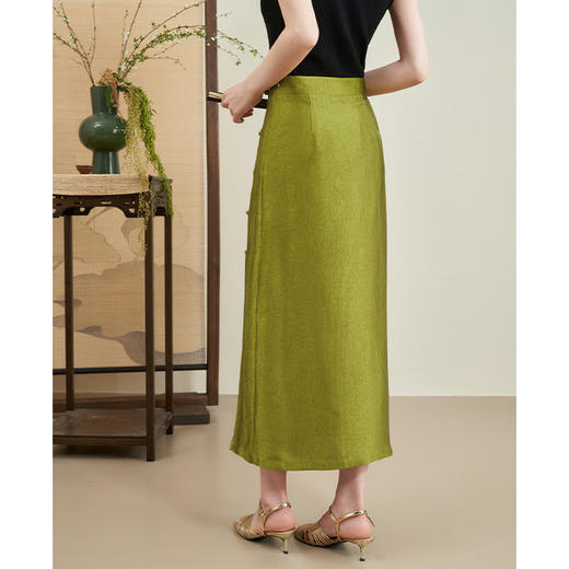 新中式国风复古盘扣半身裙新款气质优雅侧开叉中长裙V0440181 商品图4