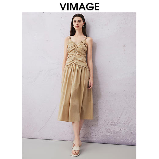 VIMAGE纬漫纪夏季新款V领显瘦洋气吊带连衣裙V2107718 商品图2