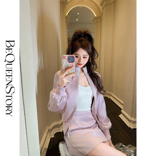 BeQueenStory【悠长假期】慵懒舒适缎面质感A字宽松裙裤卫衣套装 商品图3