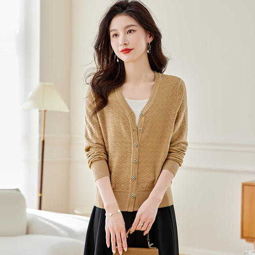 SC26-1520小个子短外套女针织衫2024新款纯色洋气质v领开衫宽松上衣薄外搭 商品图0