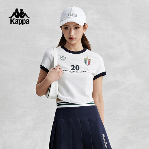 Kappa卡帕复古短袖2024新款女短款休闲T恤字母半袖夏K0E42TD22 商品图1