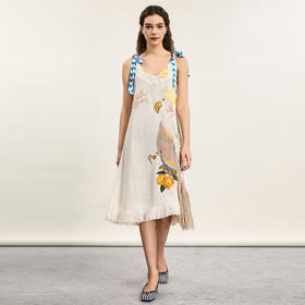 谜底吊带连衣裙2024年夏新品复古文艺风特色绣花中长裙242MZ0853