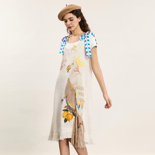 谜底吊带连衣裙2024年夏新品复古文艺风特色绣花中长裙242MZ0853 商品图1