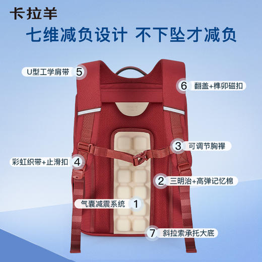 卡拉羊26L中学生防下坠减负气囊缓震轻奢立体书包 莱茵河CX5184L 商品图2