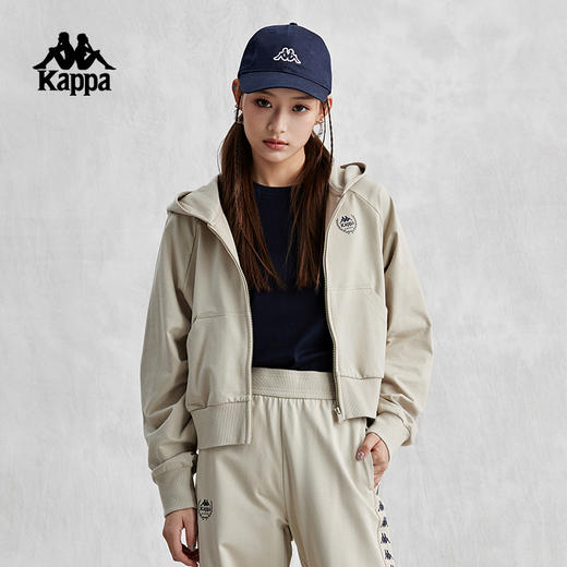 Kappa卡帕复古开身帽衫2024新款女运动卫衣串标撞色外套K0E42MK20 商品图0