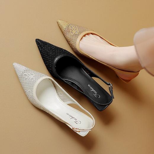 【预售5天】法式高跟单鞋，女鞋子新款布纹尖头气质简约黑色晚风凉鞋YS&5270 商品图5