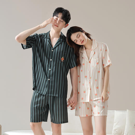 【凉感丝滑冰雪丝】自然醒夏日清晨冰雪丝情侣睡衣夏季薄款仿真丝绸短袖男女可外穿家居服JLM 商品图7
