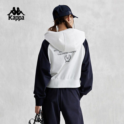 Kappa卡帕复古开身帽衫2024新款女运动卫衣串标撞色外套K0E42MK20 商品图3