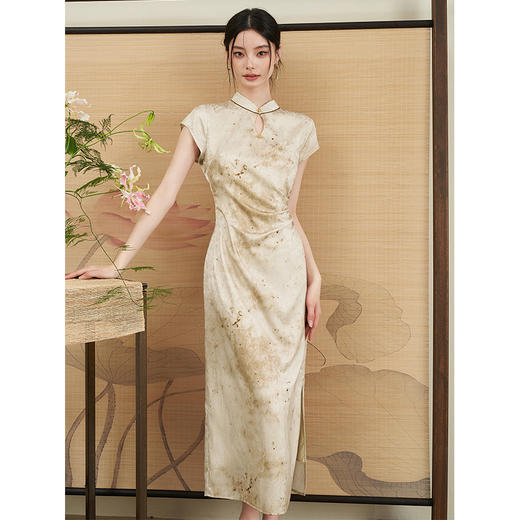 西遇新中式旗袍裙女新款复古水滴领晕染提花古风连衣裙11531693 商品图0