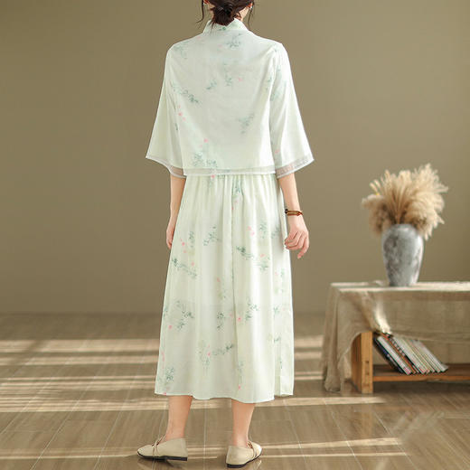 夏季新款，国风印花改良旗袍上衣+半身裙新中式汉服裙两件套装SJ-6632 商品图3