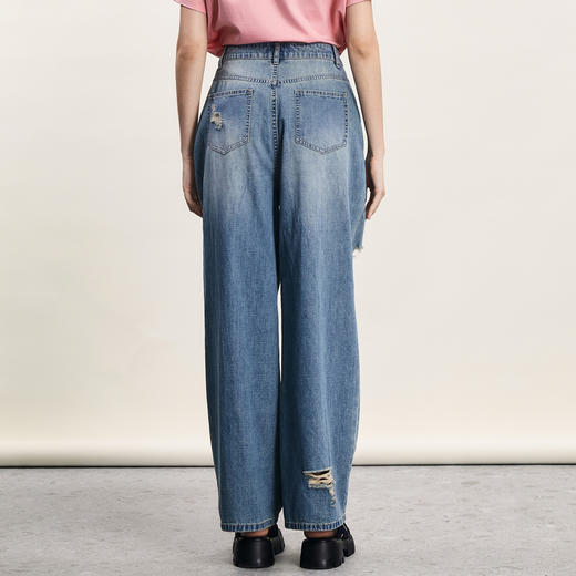 谜底破洞牛仔裤女2024年夏新品复古BF风亲肤透气直筒裤242MK0614 商品图2