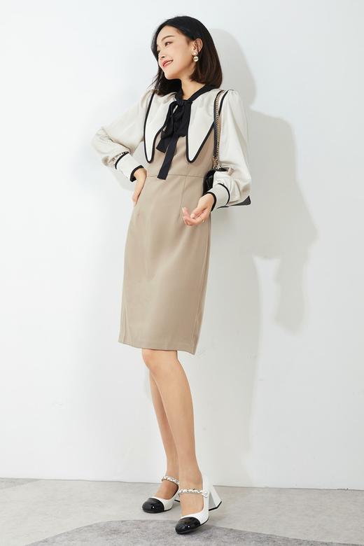 amadella 米杏撞色光泽感连衣裙 14130 商品图0