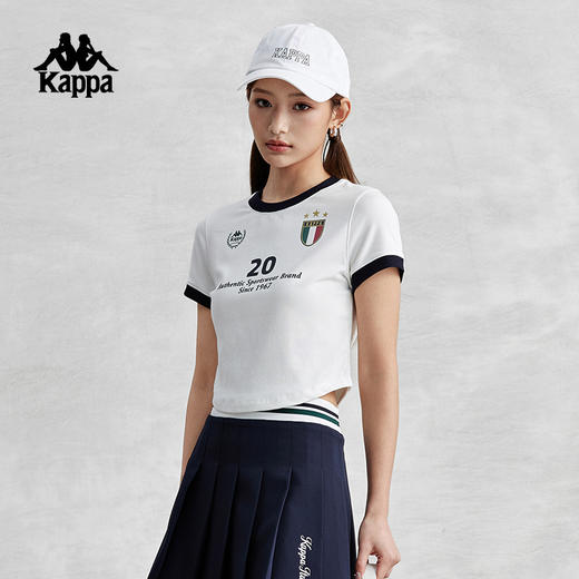 Kappa卡帕复古短袖2024新款女短款休闲T恤字母半袖夏K0E42TD22 商品图2