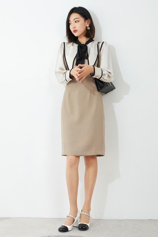 amadella 米杏撞色光泽感连衣裙 14130 商品图4