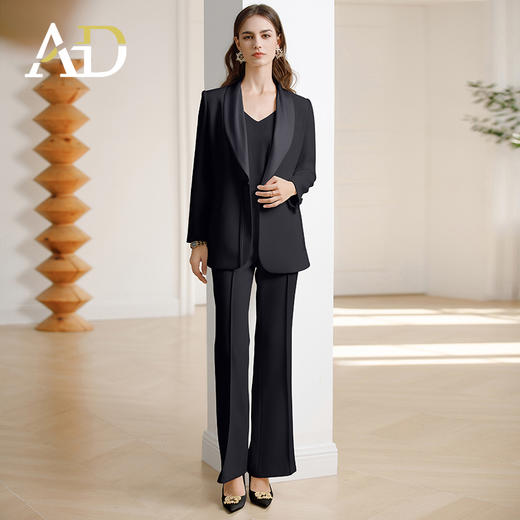 AD黑色西装套装女新中式盘扣职业装西服春季2024新款阔腿裤正装 商品图4