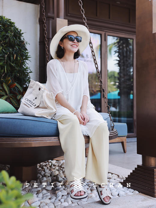 PETIT SCHAN小闪   CLO#261  Yellow Mimosa 黄色含羞草 桑蚕丝混纺压褶设计微锥廓形直筒裤 商品图3