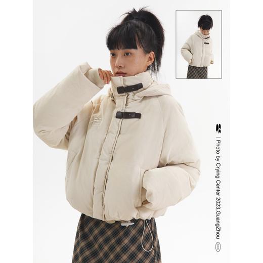 奶油白灯芯绒蓬蓬云朵棉服 连帽可拆卸 商品图2