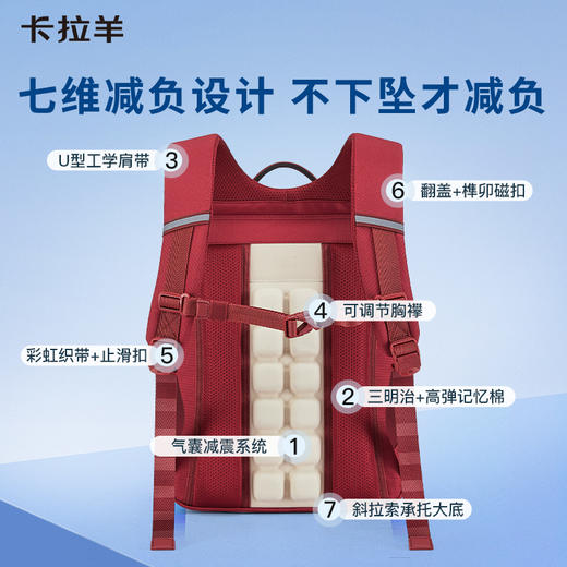 卡拉羊24L中学生防下坠减负气囊缓震轻奢剑桥书包 莱茵河CX5184 商品图2