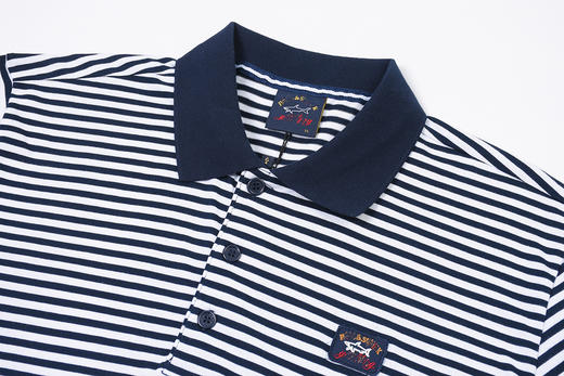 鲨鱼 简约刺绣小方标 条纹纯棉短袖POLO衫 PSS160 商品图2