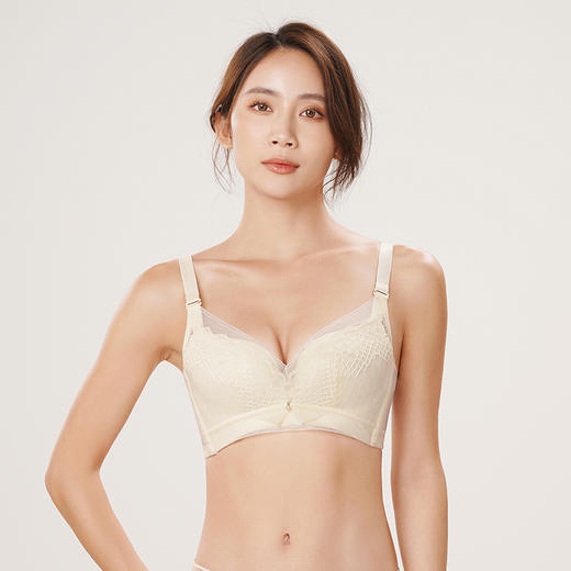 都市丽人舒软挺塑轻塑调整型内衣女蕾丝塑身A杯3/4杯薄款文胸树脂胶圈三排扣LJ44B8 商品图1