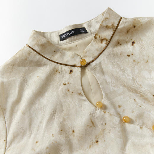 西遇新中式旗袍裙女新款复古水滴领晕染提花古风连衣裙11531693 商品图5