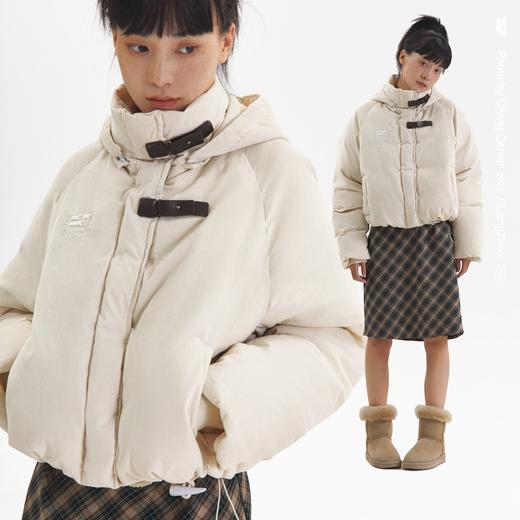 奶油白灯芯绒蓬蓬云朵棉服 连帽可拆卸 商品图0