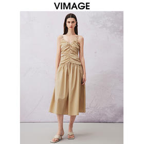 VIMAGE纬漫纪夏季新款V领显瘦洋气吊带连衣裙V2107718