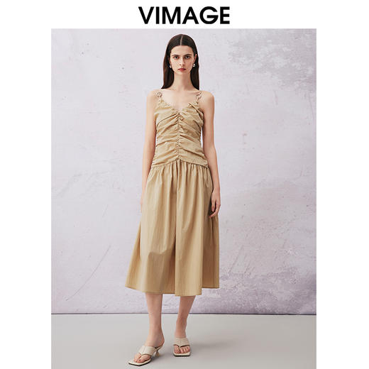 VIMAGE纬漫纪夏季新款V领显瘦洋气吊带连衣裙V2107718 商品图0