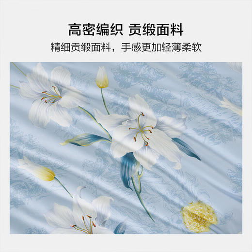 水星集团 百丽丝家纺60s长绒棉纯棉四件套纯棉贡缎全棉优雅百合轻奢套件 商品图1