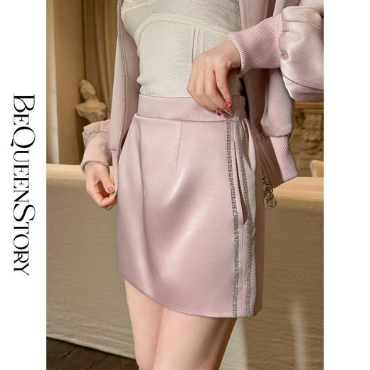 BeQueenStory【悠长假期】慵懒舒适缎面质感A字宽松裙裤卫衣套装 商品图4