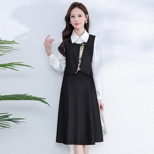 QYM A1803-Y牛仔连衣裙气质复古马甲裙 商品图1