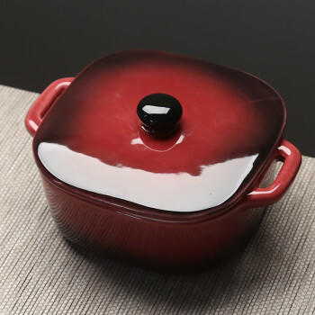 苏氏陶瓷创意双耳带盖汤盅炖罐汤煲盅陶瓷2个装红棕小汤盅350毫升 商品图1