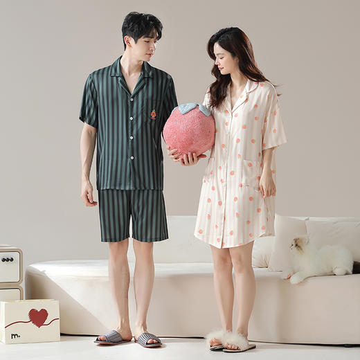 【凉感丝滑冰雪丝】自然醒夏日清晨冰雪丝情侣睡衣夏季薄款仿真丝绸短袖男女可外穿家居服JLM 商品图3