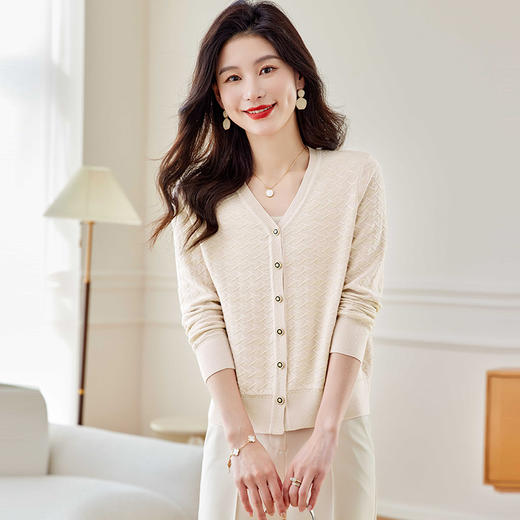 SC26-1520小个子短外套女针织衫2024新款纯色洋气质v领开衫宽松上衣薄外搭 商品图1