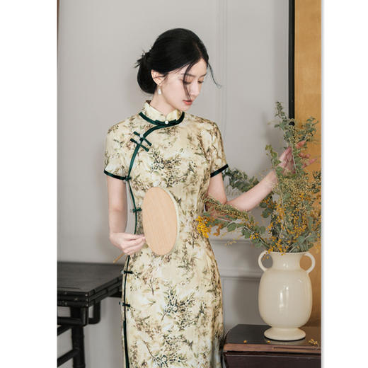 老上海复古国风小宽边长款短袖旗袍2024春夏新款玲珑麻女士旗袍裙 商品图3