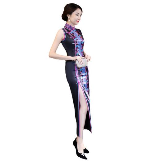 C1801 新款复合性感长款无袖拉链年会表演走秀演出服旗袍装 商品图3