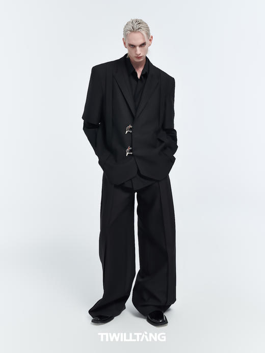 TIWILLTANG启世录“隐御神摄”匠造峻雅奢黑色金属异型扣休闲长裤 商品图4