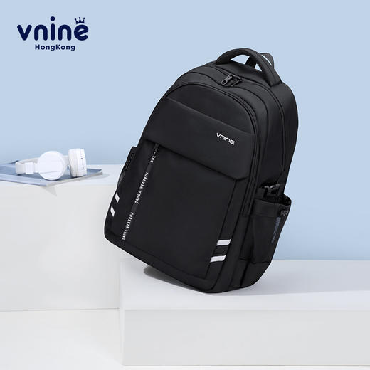 第九城VAS13970初中生书包大容量多功能双肩背包男孩15.6英寸电脑包高中生双肩包大学生书包旅行包女 曜石黑 商品图2