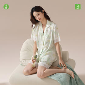 【凉感丝滑冰雪丝】自然醒醉卧花丛睡衣女春夏季冰丝绸性感蕾丝花边三件套吊带纯欲家居服JLM