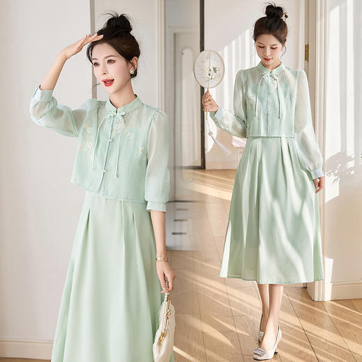 新中式套裙2024年春季新款时尚气质显瘦两件套连衣裙MX862 商品图0