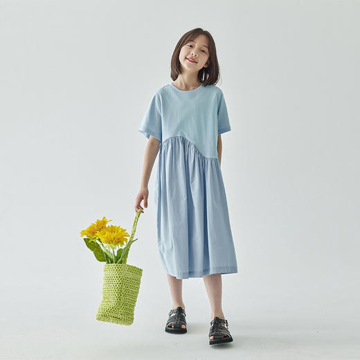 预售4.25发 棵初夏季新款女童针织拼接连衣裙2024亲子款设计感纯色A字连衣裙 商品图1