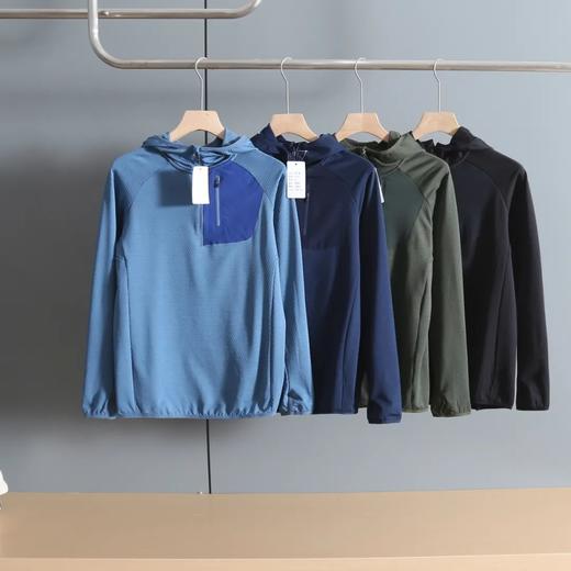 户外机能系列Polartec Power Dry面料！男士运动透气连帽半拉链格绒上衣 商品图2