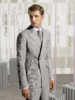 Stylbiella Super 130's 澳洲美丽诺羊毛浅灰色亲王格全麻衬套装 商品缩略图0